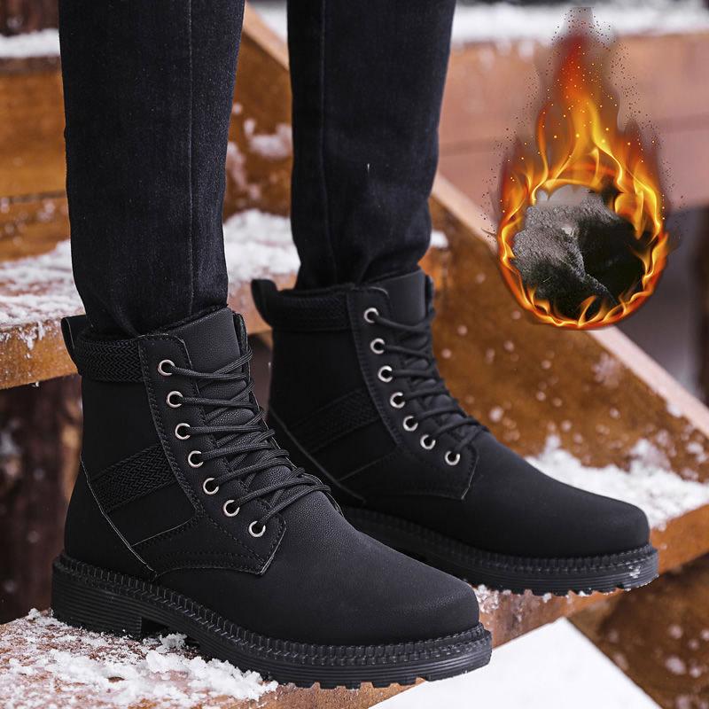 Windproof  Martin Boots Men's Leather Shoes Waterproof Snow Boots Warm Military Boots Cotton Shoes