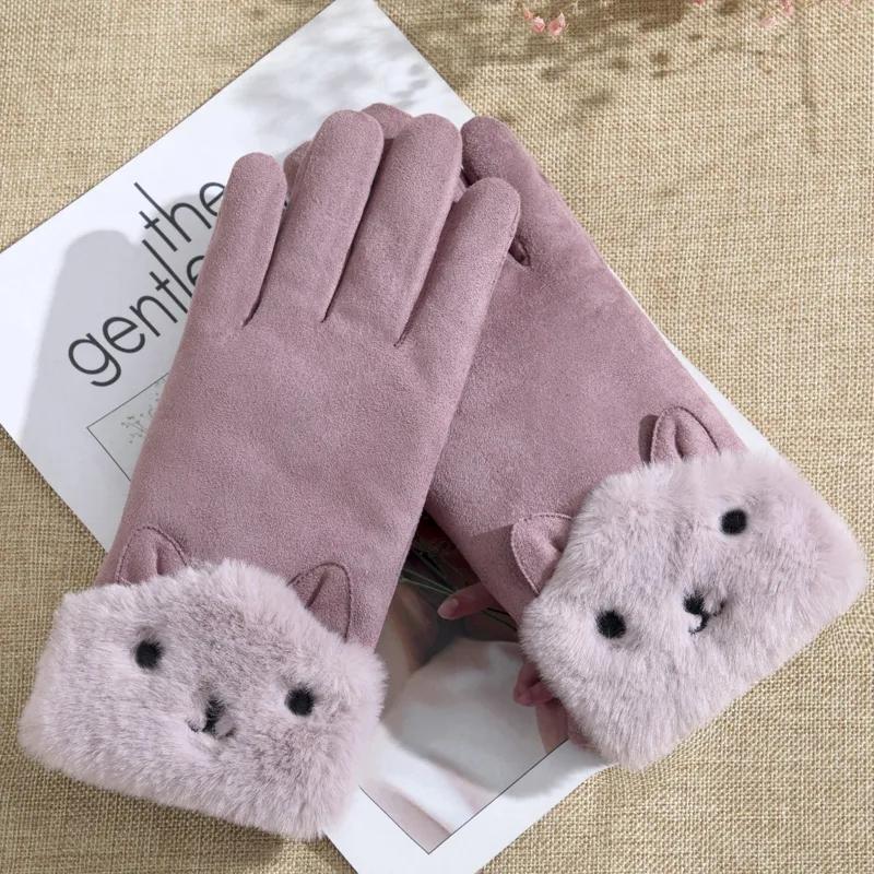 Suede Gloves Women Winter Thickening Cycling Warm Gloves Women Winter Cute Cotton Gloves Waterproof Gloves