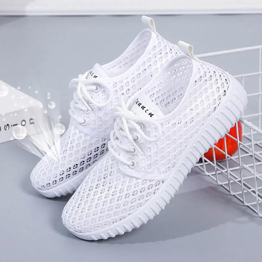 Women Summer Shoes Soft Sole Anti-slip Versatile Casual Shoes Solid Color Light Flat Breathable Mesh Sports Shoes