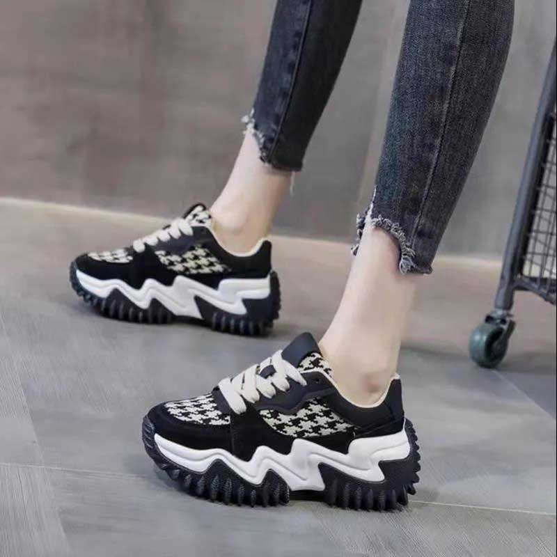 Houndstooth Sports Women's Shoes Casual All-match Dad Shoes Thick-soled Shoes