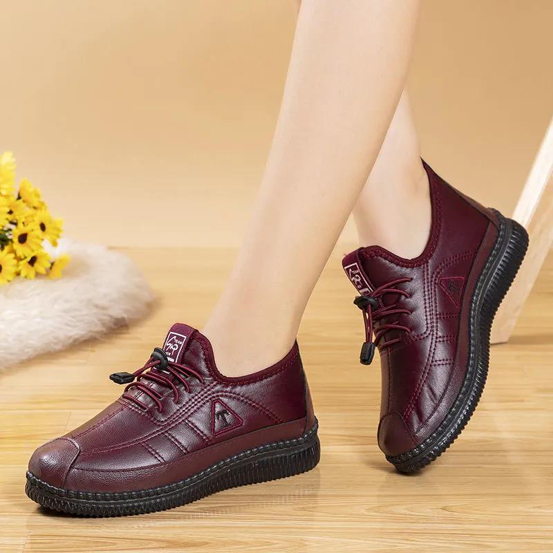 Cotton Shoes Women's Winter Plus Velvet Padded Snow Boots Leather Waterproof and Warm Sports Shoes