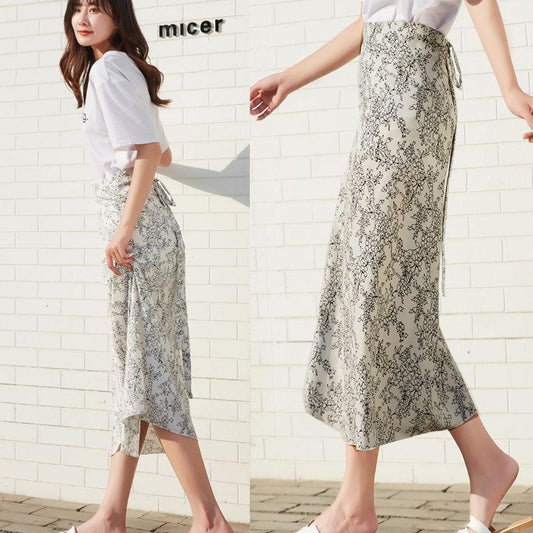 Chiffon Tie Skirt One-piece Skirt Female Half-length Skirt Mid-length Beach Holiday Beach Skirt Sun Protection One-piece Wrap Skirt