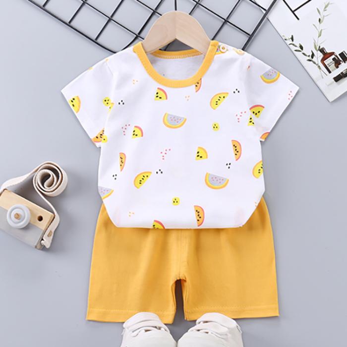 Children's Short Sleeve Suit Korean Style Boys and Girls Set Printing T-shirt + Shorts Two Piece Set