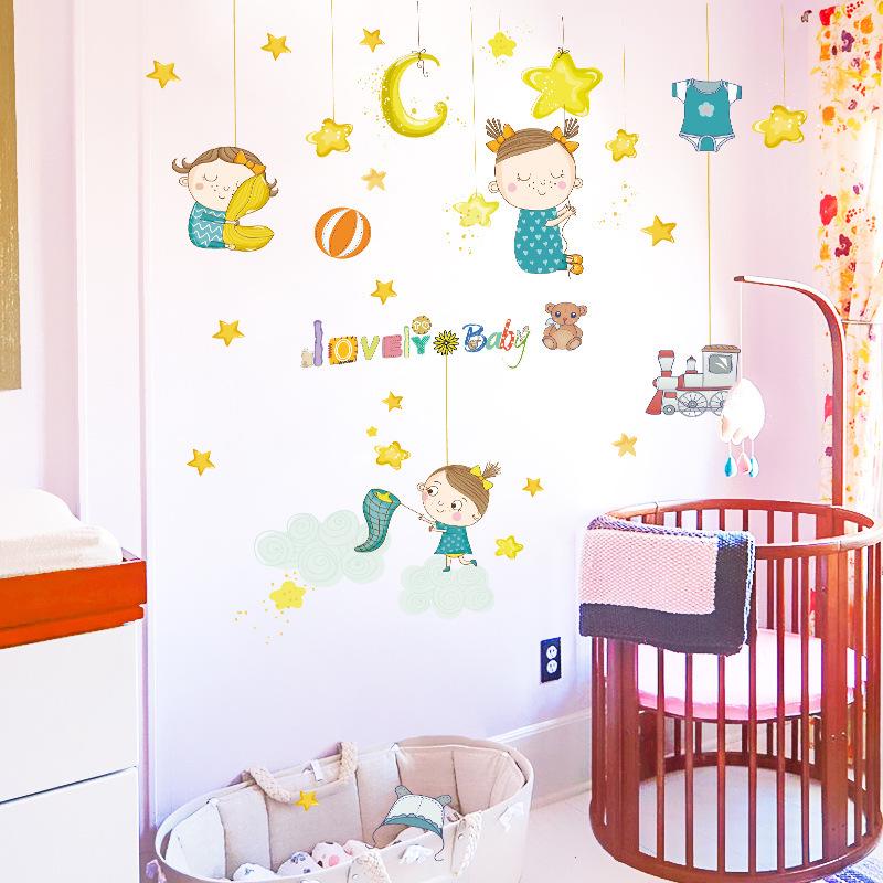 Catching doll cartoon wall stickers kindergarten background decoration removable stickers love baby