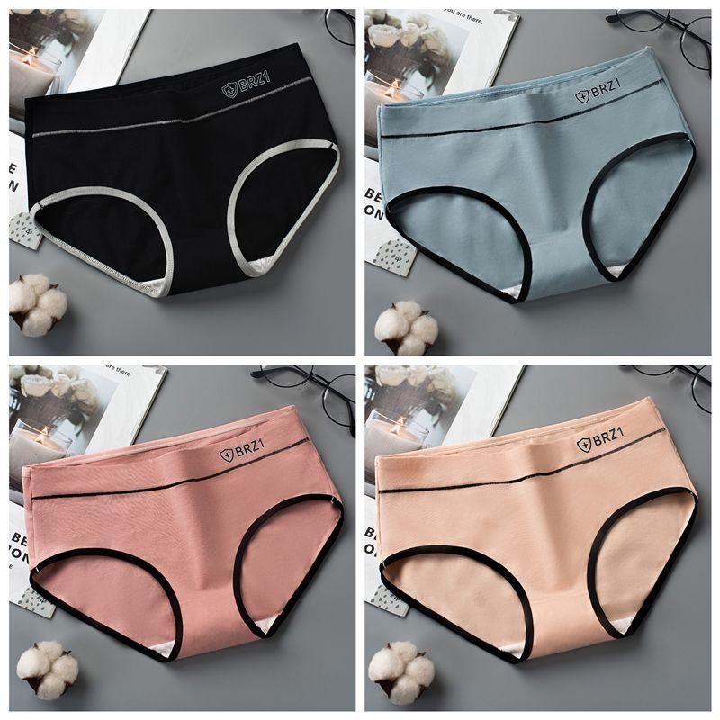 4PCS Women's Korean Cotton Underwear Girl Student Japanese Antibacterial Briefs Sexy Mid-waist Breathable Thin Large Size Briefs