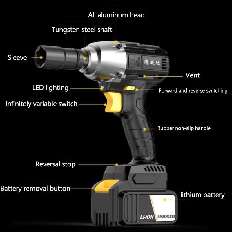 High Torque Lithium Battery Wrench Set Industrial Impact Drill Auto Repair Tire Wrench