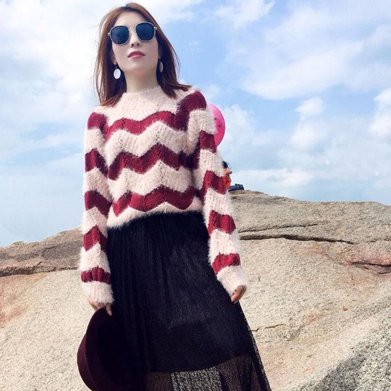 Autumn and Winter Round Neck Mohair Sweater Pullover Loose Cropped Top Thick Knitted Women's Bottoming Shirt