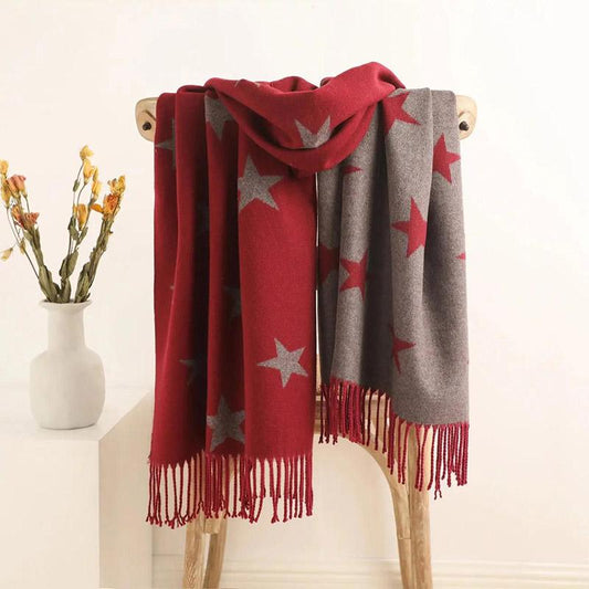 Winter Cashmere Scarf High-end Western Style Printed Fringed Scarf Lengthened Thickened Double-sided Two-color Shawl Scarf for Women