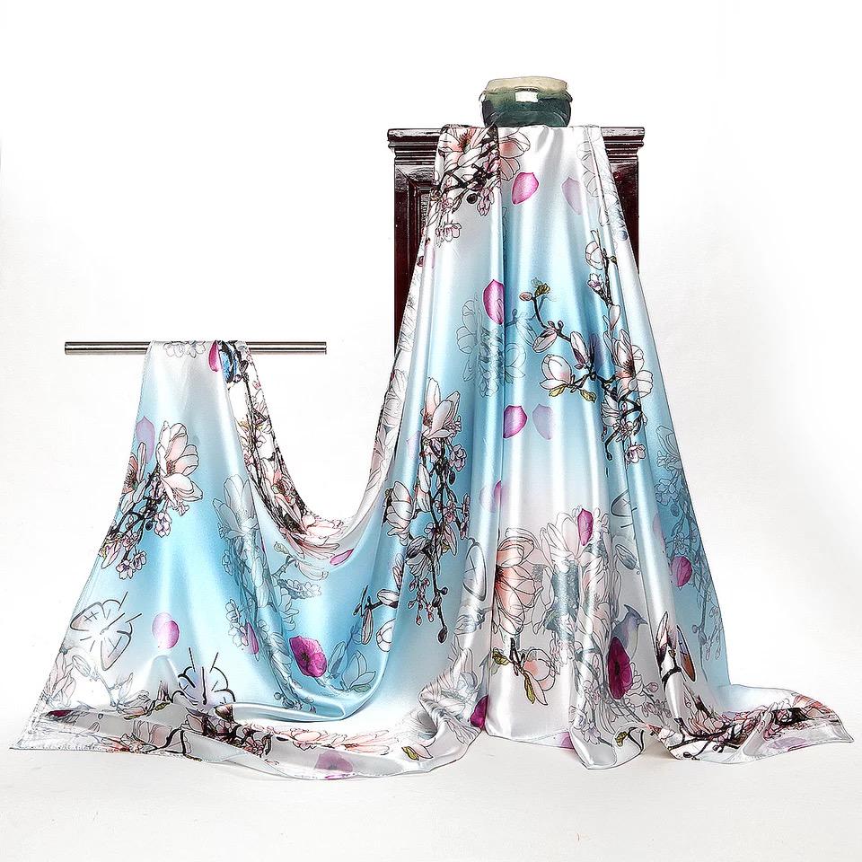 Silk Scarf Women Print Hair Neck Square Scarves Office Ladies Shawl Bandanna 165*70cm