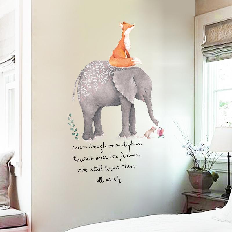 Cute Fox Elephant Cartoon Wall Stickers Children Room Living Room Background Decorative Stickers