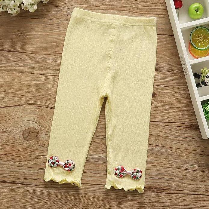 Girls' Leggings Children's Spring and Autumn Thin Floral Bow Korean Cropped Trousers Stretch Pants Baby Outer Wear and Inner Wear