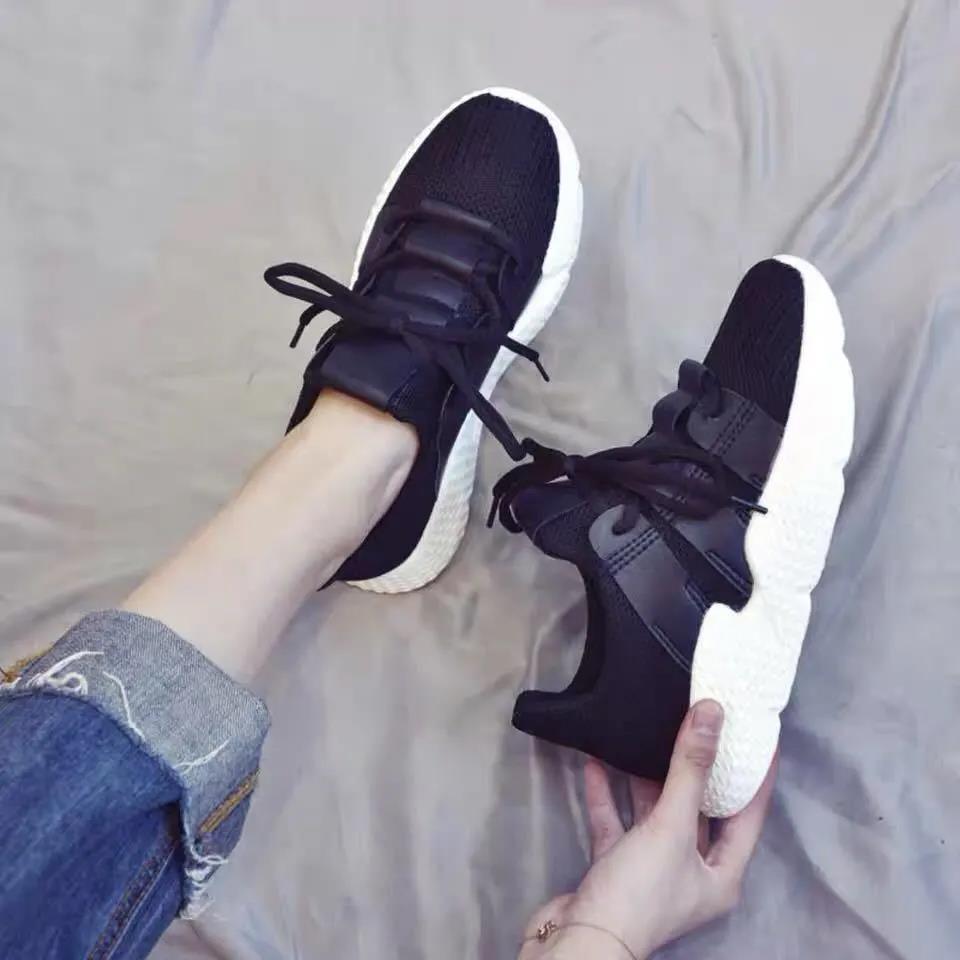 Black Sports Shoes Female Korean Version of Ulzzang Harajuku Wild Student Casual Breathable Running Shoes White