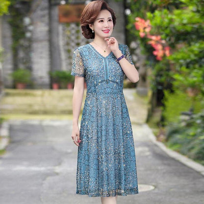 Summer Fashion Blue Plus Size Dress Vintage Print Mulberry Silk Midi Dress Elegant Women Bodycon Party Dresses