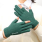 Women's Winter Touch Screen Gloves Warm Velvet Thick Half-finger Mittens Wool Non-slip Show Two-finger Office Driving Gloves Solid Knitting Gloves