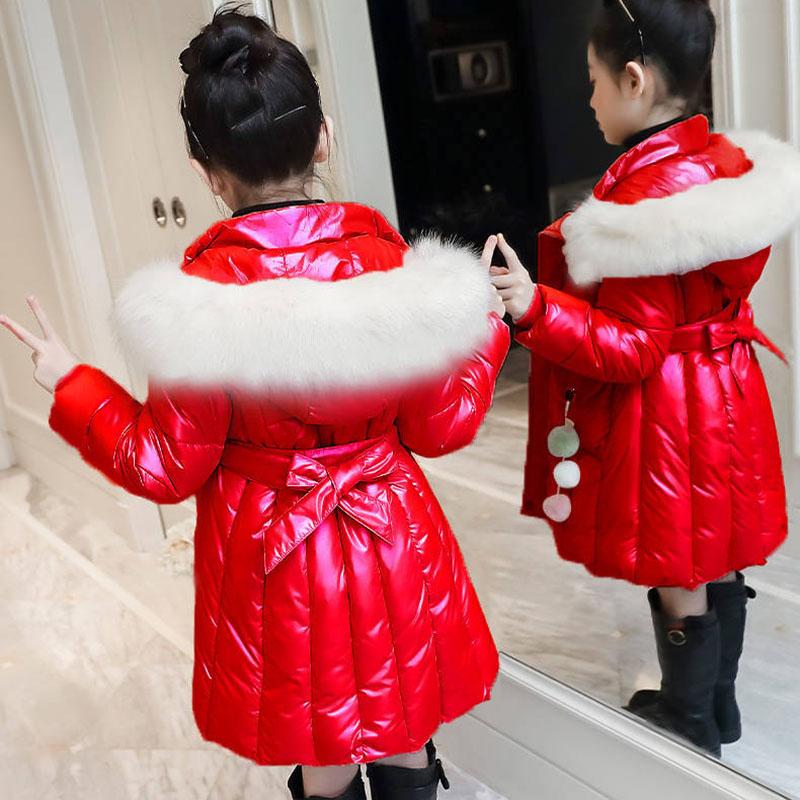 Girls Mid-length Warm Cotton Coat Korean Windproof Cotton Jacket Glossy Wash-free  Padded Jacket