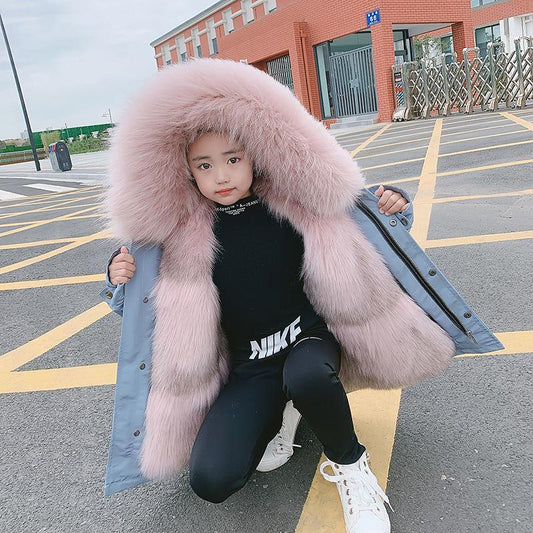 Winter Parka Coat Long Detachable Raccoon Dog Fur Liner Thick Imitation Fur Coat for Women