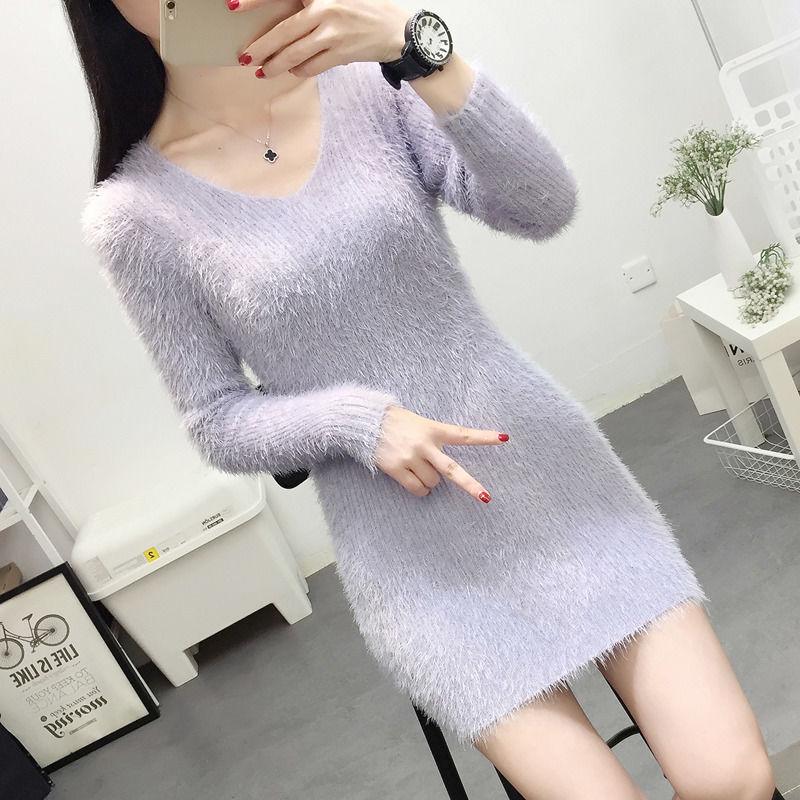 Autumn and Winter Mid-length Sweater Fashion Loose Bottoming Shirt Knitted Slim Dress