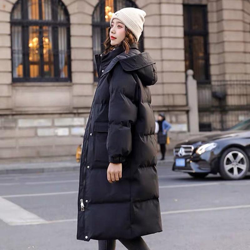 Women's Mid-length Down Jacket Winter Korean Loose Cotton Clothes Casual Hooded Padded Jacket Quilted Jacket