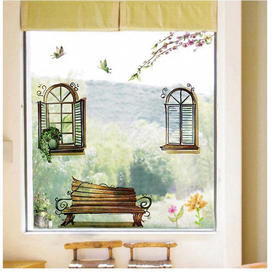 PVC removable wall stickers fake window landscape wallpaper environmental decal wallpaper