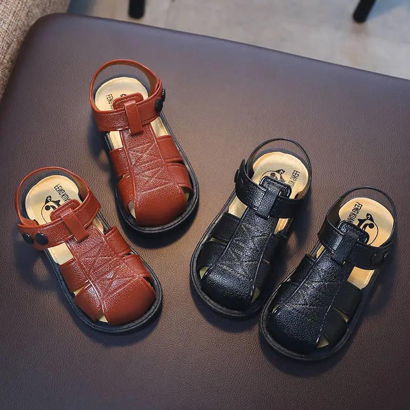 2021 Children's Summer Boys Leather Sandals Baby Shoes Kids Flat Child Beach Shoes Sports Soft Non-slip Casual Toddler Sandals