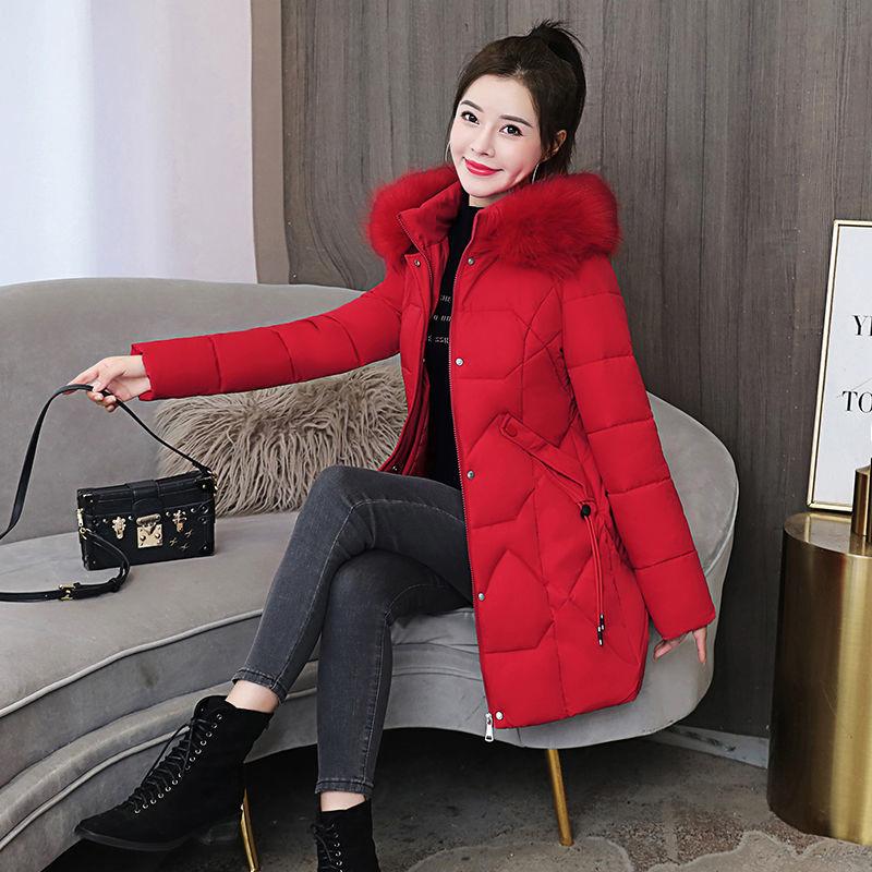 Women's Mid-length Down Jacket Winter Korean Loose Cotton Clothes Casual Hooded Padded Jacket Quilted Jacket