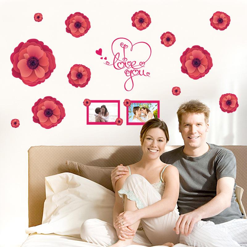 Big red flower photo frame bedroom living room background decoration removable wall sticker