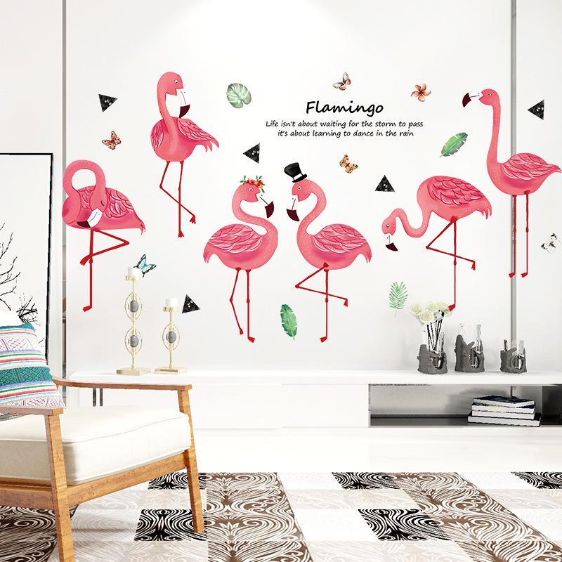 Hand-painted flamingo wall stickers PVC removable transparent decorative stickers