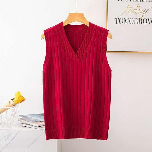 Women's Spring and Autumn Knit Sweater Vest Vest Korean Version Loose V-neck Waistcoat Sleeveless Sling All-match Sweater Women