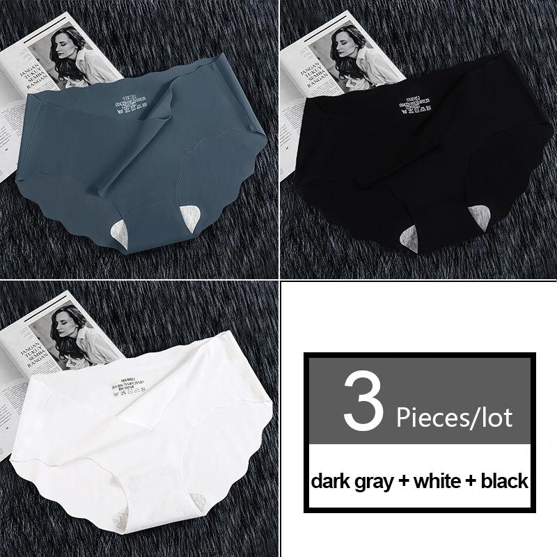 3Pcs Seamless Underwear Silk Women's Solid Color Panties Lady Ruffle Underpants Girls Briefs Smooth Sexy Panty