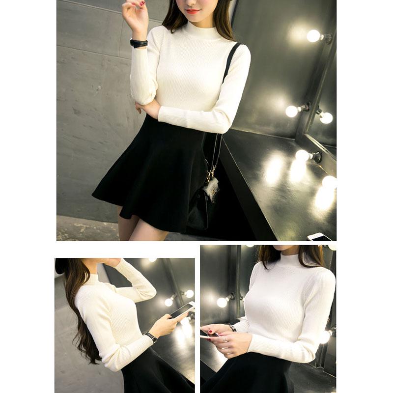 Autumn and Winter Half Turtleneck Sweater Sexy Slim Solid Color Tops Fashion Simple Women's Bottoming Shirt