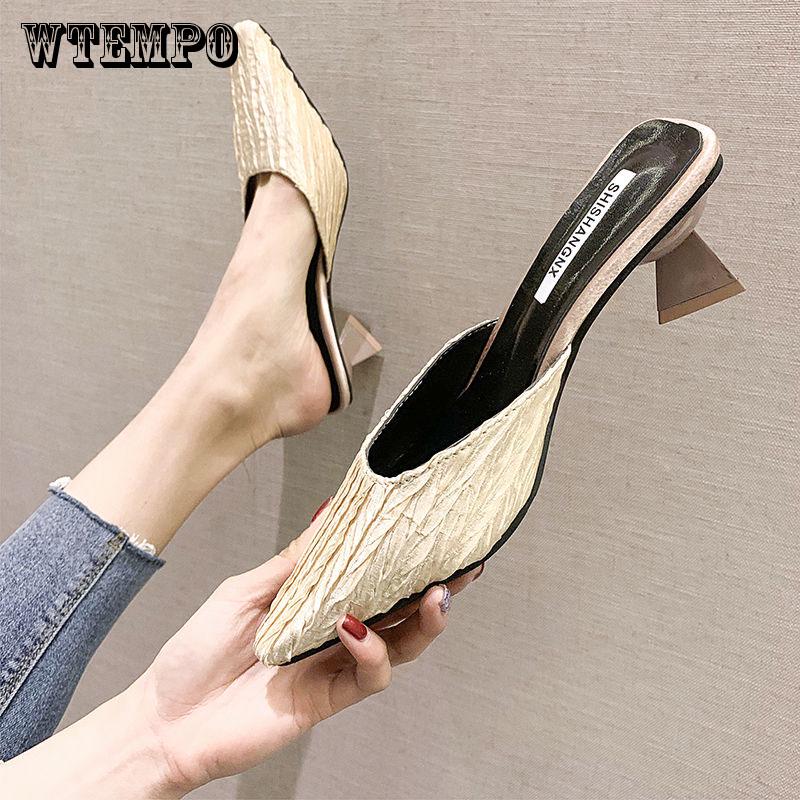 Pointed Women's Shoes Half Slippers Wear Thick with Slippers