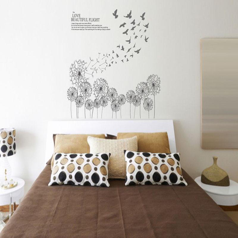 [Wall sticker] new design black fly birds dandelion decorative wall decals diy murals wall stickers