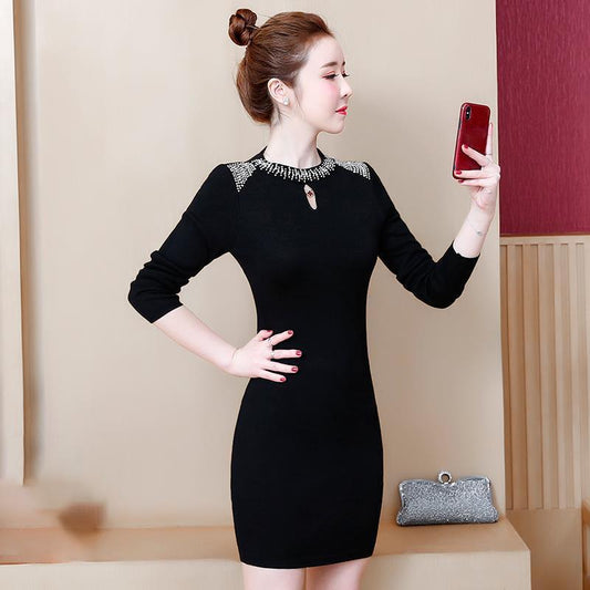 Autumn and Winter Long-sleeved Slim-fit Sweater Mid-length Fashion Fashionable Dress