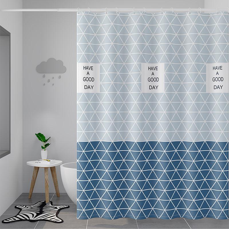 Shower Curtain 180*180 Perforated Free Bathroom Toilet Mold-proof Curtain Lattice Simple Shower Waterproof Partition Curtain Hanging Curtain