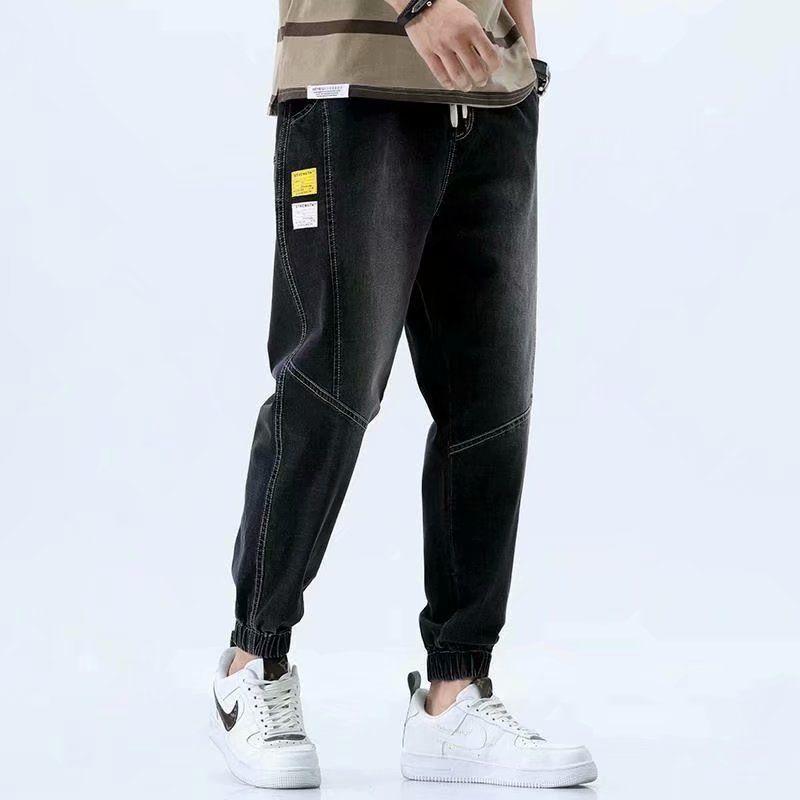 Summer and Autumn Lace-up Elastic Waist Jeans Men's Nine-point Harem Pants Loose Trend Casual Feet