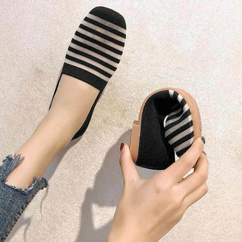 Spring and Summer Breathable Soft-soled Ballet Beanie Shoes All-match Flying Woven Lazy Shoes Striped Women's Shoes