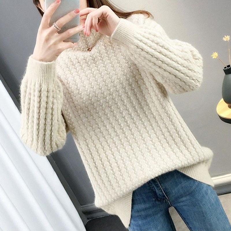 Sweater Women's Half Turtleneck Pullover Knitwear Korean Style Loose Fluffy Trending Sweater Autumn and Winter Purple Sweaters