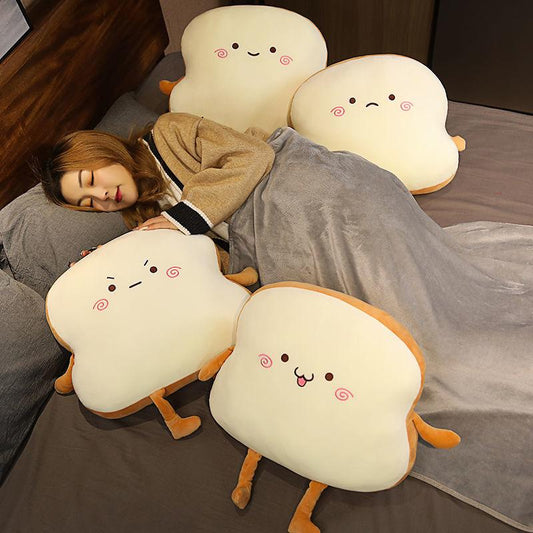 Cute Toast Pillow Quilt Dual-use Office Nap Pillow Coral Fleece Soft Blanket Car Cushion Living Room Sofa Back Cushion Seat Cushion