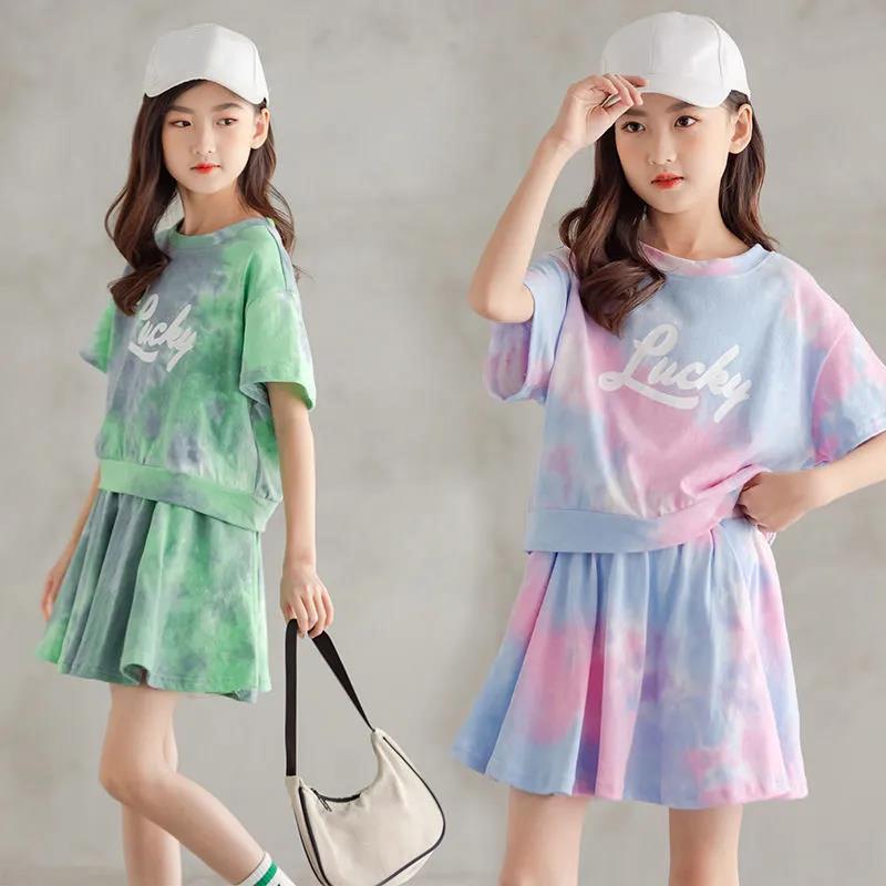 Two-piece Girls' Suit Summer Dress Korean Version of The Little Girl Short-sleeved Short Dress