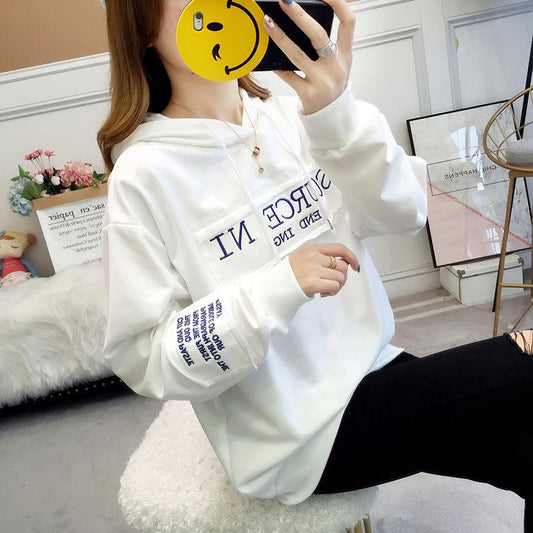 Spring and Autumn Sweater Cotton Women's Sweatshirt Wild Large Size Long Sleeve Warm Hooded Tops