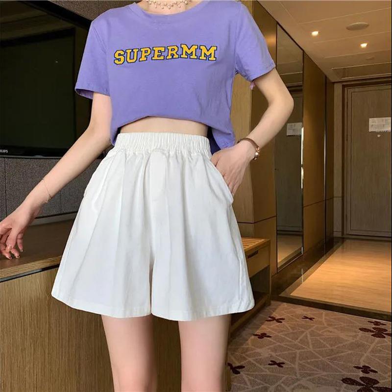 High-waisted Thinner A-line Wide-leg Casual Shorts Women's Elastic Waist Loose Shorts Large Size Women's Adjustable Waist Shorts