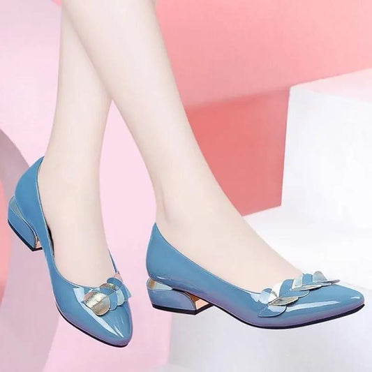 Women's Non-slip Pointed Toe Shoes Low Heel  Soft Sole Thick Heel Work Shoes Pu Leather Shoes Women