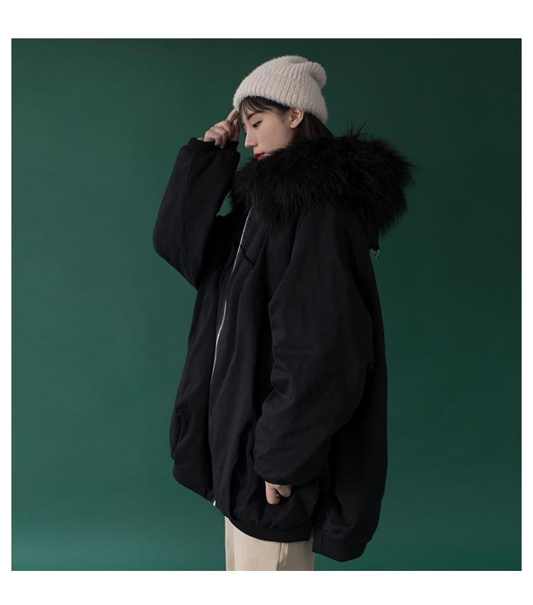 Winter Warmth Padded Jacket Plus Velvet Parker Jacket Women Loose Padded Jacket Padded Padded Jacket Winter Wear Fluffy Fur Collar Loose Bread Jacket