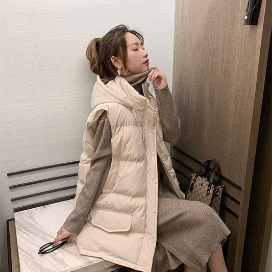 Down Cotton Vest Women Autumn and Winter Short Cotton-padded Jacket Loose Bread Coat Cotton-padded Jacket Vest Jacket Stand-up Collar Hooded