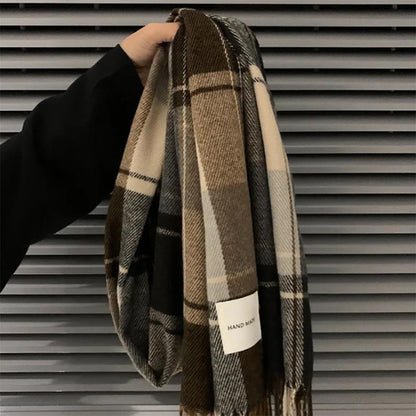 Women Scarf Winter Plaid Korean Wild Loose Thicked Lengthened Knitted Warm Female Scarves