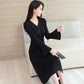 Winter Fashion Padded Sweater Skirt Mid-length Over The Knee V-neck Knitted Dress Slim Inner Base Bag Hip Skirt