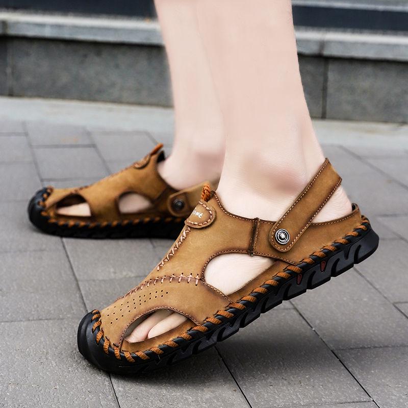 Summer Leather Sandals Men's Breathable Hand Sandals Integrated Dual-use Beach Shoes Slippers Men