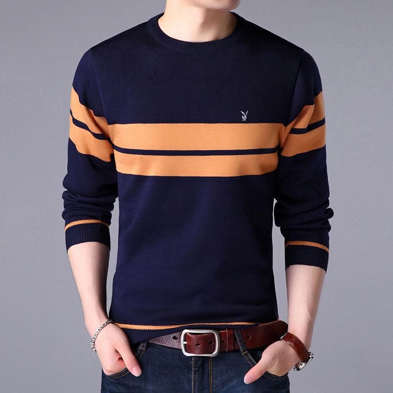 2019 Autumn Cotton Thin Men's Pullover Sweaters Casual Striped Knitted Sweater Men Brand Clothing