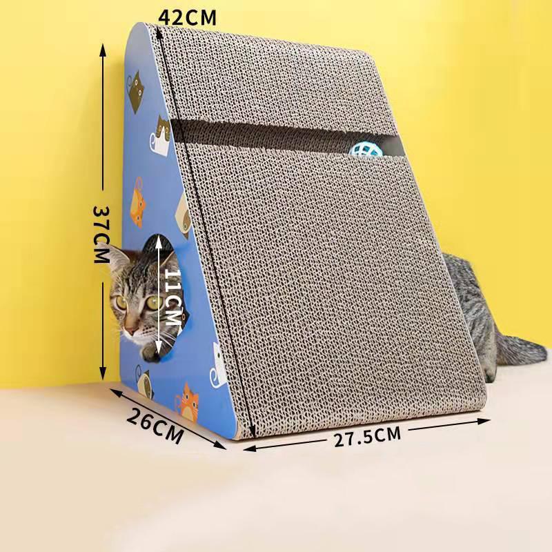 3 in 1 Vertical Cat Corrugated Scratching Board Cat House Cat Toy Triangle Against The Wall with Bell Ball Claw Sharpener Cat Scratch Mat