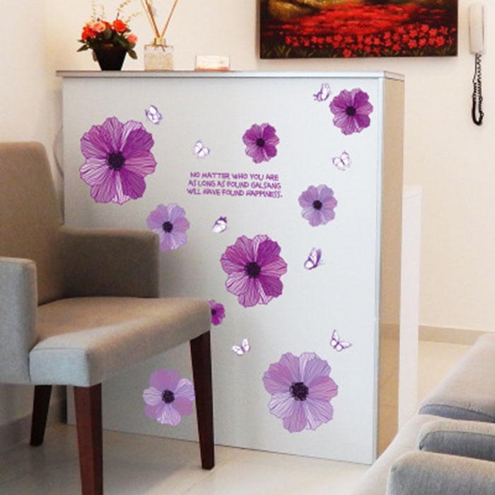 Purple flowers romantic bedroom living room entrance cabinet TV background decoration wall stickers